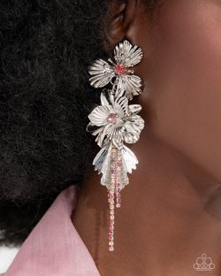 Paparazzi Accessories-Classical Cadena Rose Rhinestone Floral Earrings