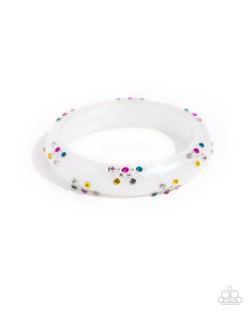 Paparazzi Accessories-Captivating Color White Rhinestone Bangle Bracelet