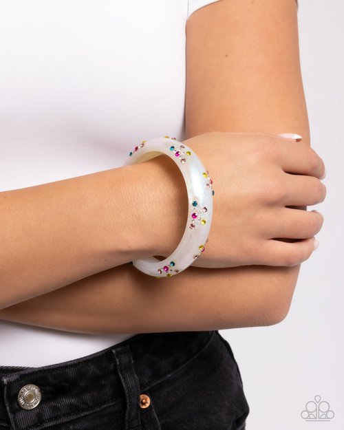 Paparazzi Accessories-Captivating Color White Rhinestone Bangle Bracelet