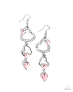 Paparazzi Accessories-Courting Cascade Pink Crystal UV Heart Earrings