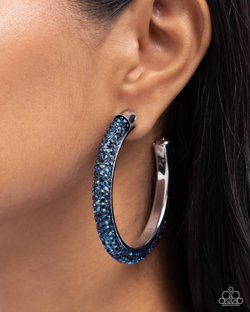 Paparazzi Accessories-Chiseled Crescendo Blue Rhinestone Hoop Earrings