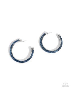 Paparazzi Accessories-Chiseled Crescendo Blue Rhinestone Hoop Earrings