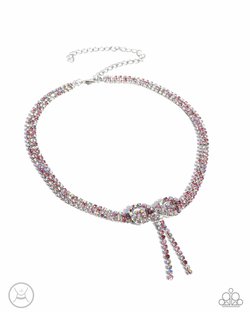 Paparazzi Accessories-Buckingham Bow Pink Iridescent Loop Choker Set
