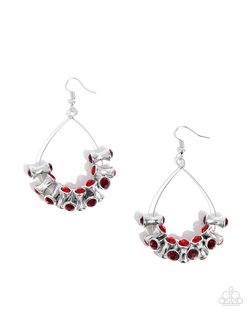 Paparazzi Accessories-Courageous Chandelier Red Infused Hoop Earrings