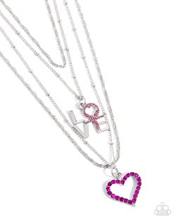 Paparazzi Accessories-Courting Caliber Pink Heart LOVE Necklace Set