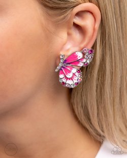 Paparazzi Accessories-Decadent Descent Pink Iridescent Flutter Earrings