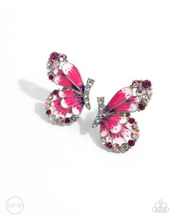 Paparazzi Accessories-Decadent Descent Pink Iridescent Flutter Earrings