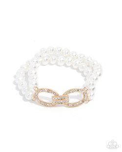 Paparazzi Accessories-Fancy-Free Fanfare White Pearls Gold Oval Bracelet