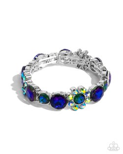 Paparazzi Accessories-Floral Find Green Iridescent Rhinestone Bracelet