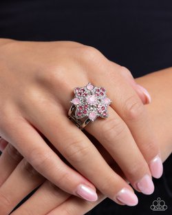 Paparazzi Accessories-Floral Forte Pink Opalescent Rhinestone Ring