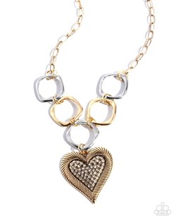 Paparazzi Accessories-Focused Affection Gold Heart Necklace Set