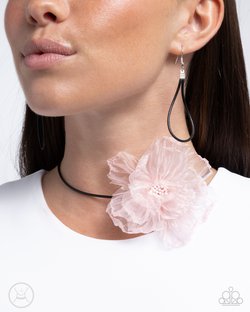 Paparazzi Accessories-French Facade Pink Tulle Blossoms Choker Set