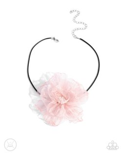 Paparazzi Accessories-French Facade Pink Tulle Blossoms Choker Set