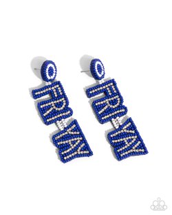 Paparazzi Accessories-Its Friday! Blue Seed Bead "FRI-YAY" Earrings