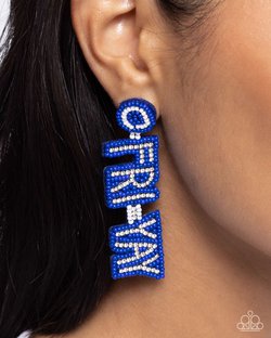 Paparazzi Accessories-Its Friday! Blue Seed Bead "FRI-YAY" Earrings