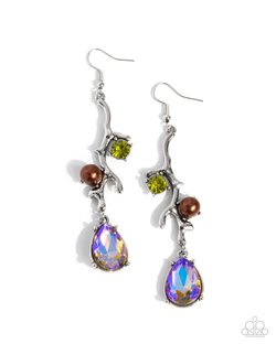 Paparazzi Accessories-Glitzy Giveaway Multi UV Teardrop Olivine Earrings