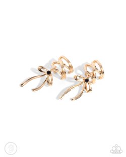 Paparazzi Accessories-Ballet Lacing Gold Loopy Bowtie Cuff Earrings