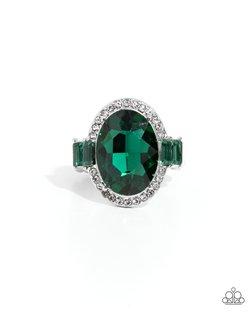 Paparazzi Accessories-Stubborn Shimmer Green Oval Emerald Stacked ring