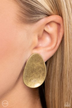 Paparazzi Accessories-In PLAINS Sight Brass Asymmetrical Oval Earrings