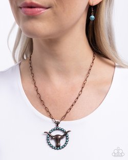 Paparazzi Accessories-Longhorn Lasso Turquoise Stone Skull Necklace Set