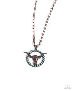 Paparazzi Accessories-Longhorn Lasso Turquoise Stone Skull Necklace Set