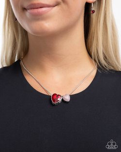 Paparazzi Accessories-Lovely Couple Red Duo Silver Heart Necklace Set