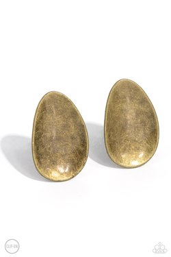 Paparazzi Accessories-In PLAINS Sight Brass Asymmetrical Oval Earrings