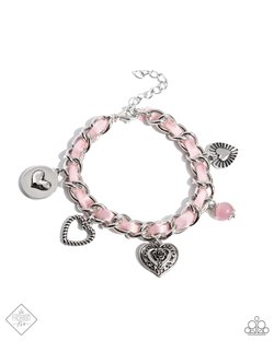 Paparazzi Accessories-Charming Contender Pink Ribbon Heart Bracelet