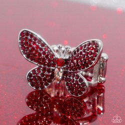 Paparazzi Accessories-Admirable Ascension Red Rhinestone Butterfly Ring