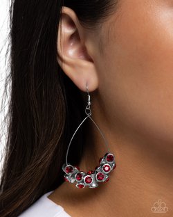 Paparazzi Accessories-Courageous Chandelier Red Infused Hoop Earrings