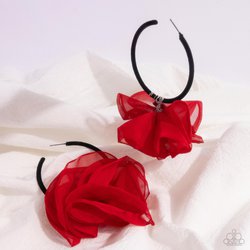 Paparazzi Accessories-Passionate Promenade Red Chiffon Hoop Earrings