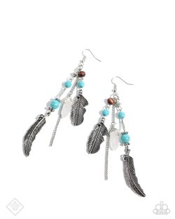 Paparazzi Accessories-Restful Runway Silver Cascading Feather Earrings