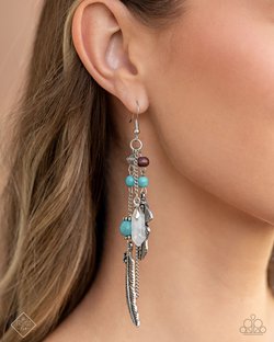 Paparazzi Accessories-Restful Runway Silver Cascading Feather Earrings