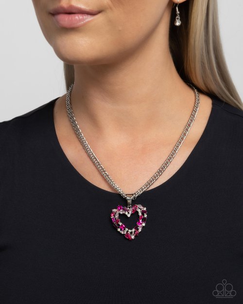 Paparazzi Accessories-Romance Is A Bonus Multi Pink Heart Necklace