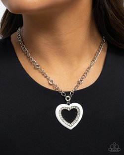 Paparazzi Accessories-Romantic Rule White Rhinestone Heart Necklace Set