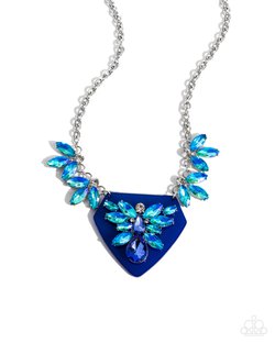 Paparazzi Accessories-Scintillating Shield Blue Triangular Pendant Set