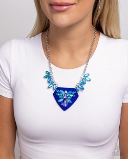 Paparazzi Accessories-Scintillating Shield Blue Triangular Pendant Set