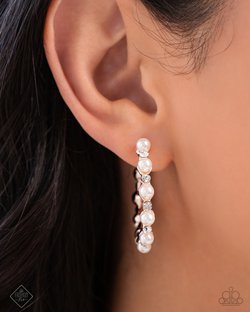 Paparazzi Accessories-Shimmery Scope White Glossy Pearl Hoop Earrings