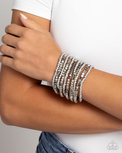 Paparazzi Accessories-Spirited Stack Silver Hammered Seed Bead Bracelet