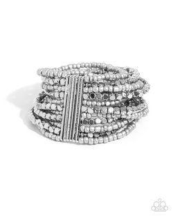 Paparazzi Accessories-Spirited Stack Silver Hammered Seed Bead Bracelet