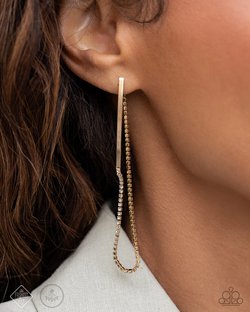 Paparazzi Accessories-Tailored Trade Gold Strand Curved Earrings