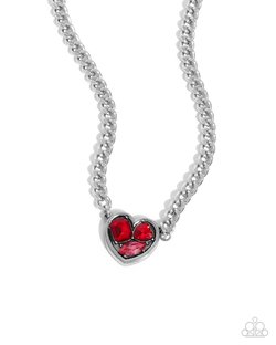 Paparazzi Accessories-Tasteful Triad Red Marquise Trio Heart Necklace Set