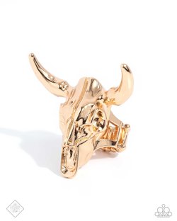 Paparazzi Accessories-Texan Tudor Gold Cow Skull Western Ring