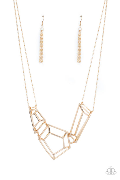 Paparazzi Accessories-3-D Drama Gold Glistening Necklace Set