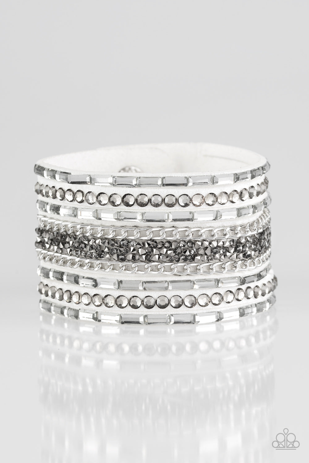 Paparazzi Accessories-Rhinestone Rumble White Wrap Bracelet