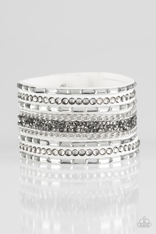 Paparazzi Accessories-Rhinestone Rumble White Wrap Bracelet