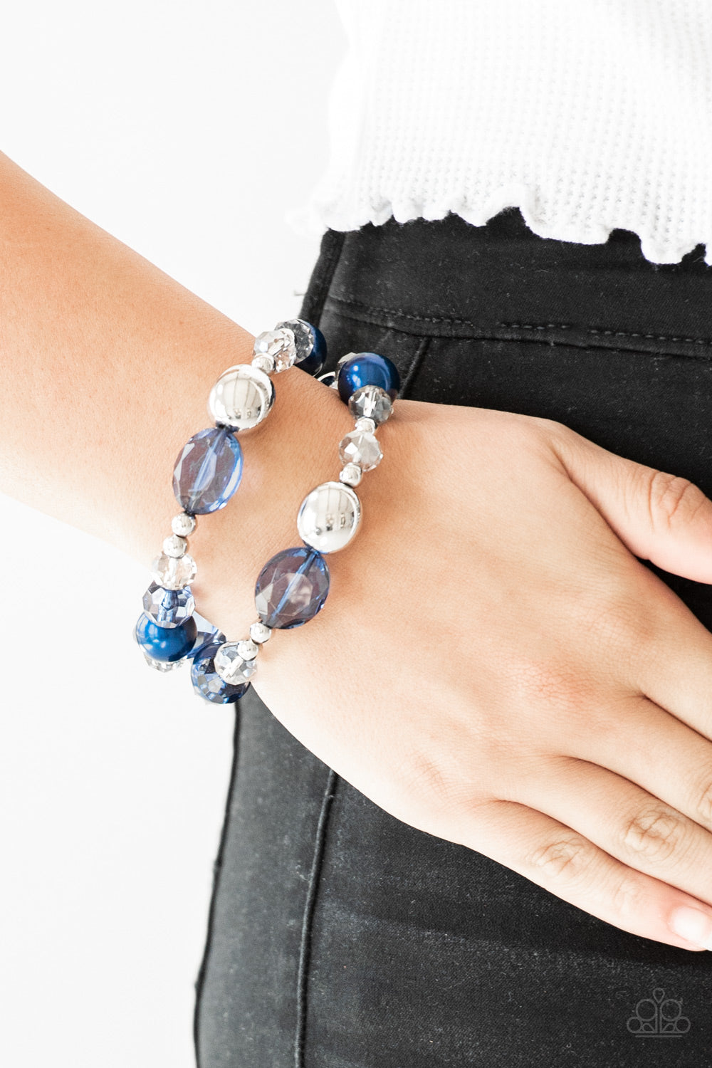 Paparazzi Accessories-Downtown Dazzle Blue Bracelet