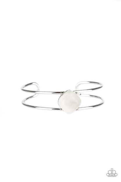 Paparazzi Accessories-Turn Up The Glow White Cuff Bracelet
