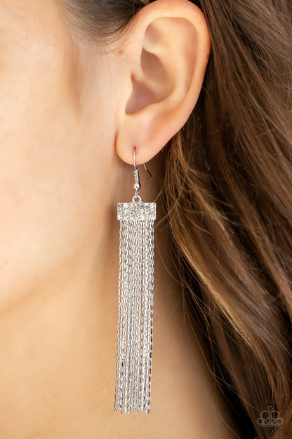 Paparazzi Accessories-Twinkling Tapestry White Earrings