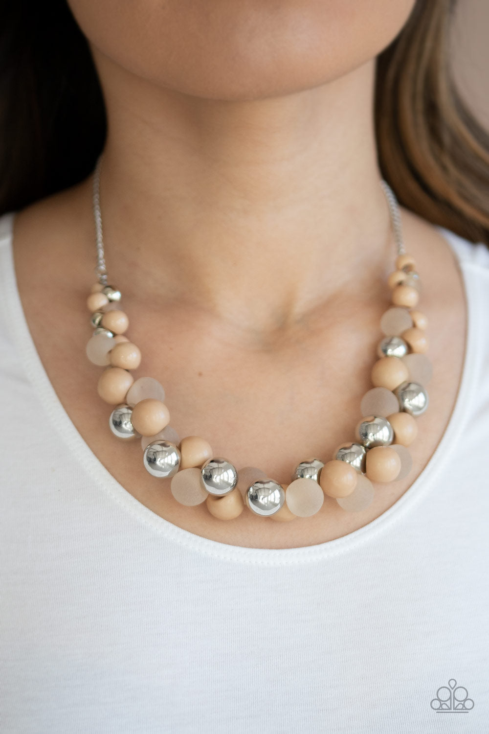 Paparazzi Accessories-Bubbly Brilliance-Beige Necklace Set